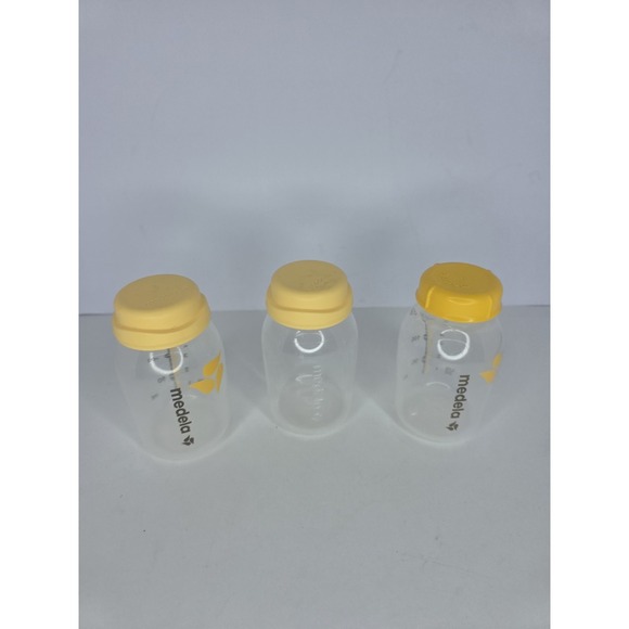 Lot of 3 Medela 5oz/150mL Breast Milk‎ Storage Bottles & Yellow Caps Baby Infant - Picture 2 of 2